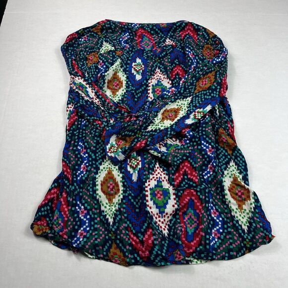 Maeve Anthropologie Topoxte Ikat Tunic Peplum 3/4 Sleeve Boho Vibrant Top 6 FLAW - Picture 9 of 12